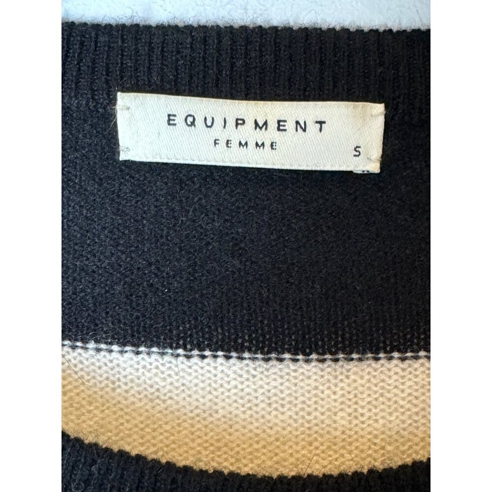 Equipment Cashmere Striped Sweater Women Small Black Ivory Knit Quiet Luxury - Picture 6 of 9
